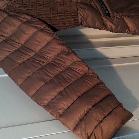 Lane Bryant Bronze Puffer Jacket Hooded Chevron Quilted Coat Size 14/16 - Picture 2 of 8